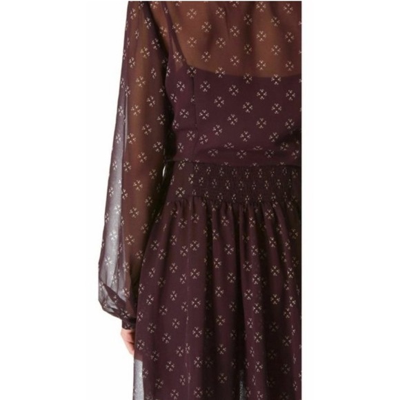 Free People Maroon Chiffon Long Sleeve Fit & Flare Dress size Medium - Picture 6 of 16